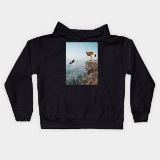 Ostrich standing on Cliff Kids Hoodie